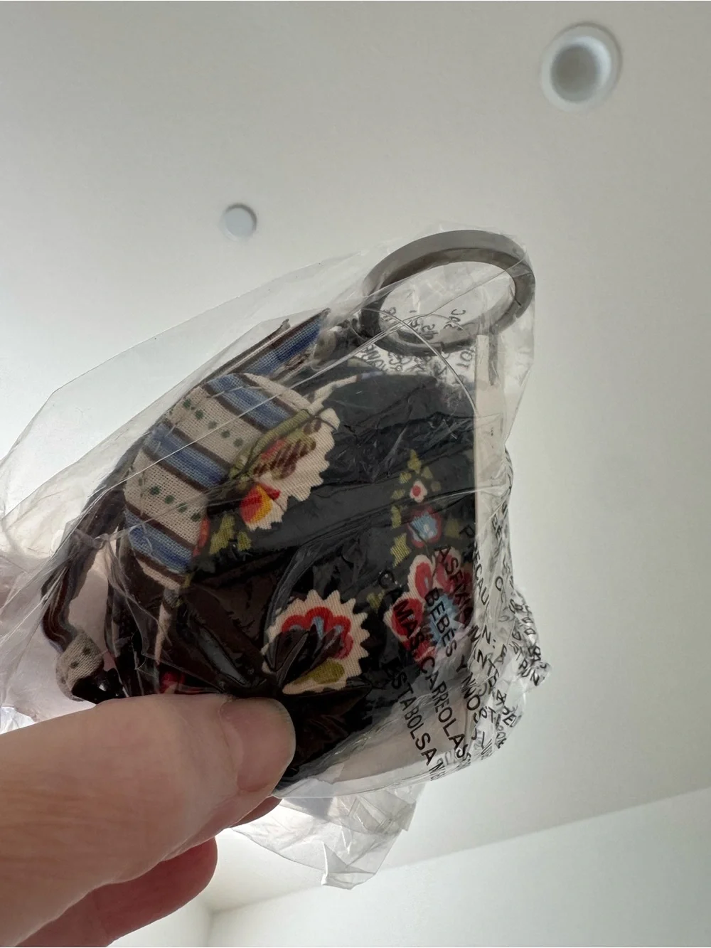 Anthropologie Black Quilted Floral Bear Key & Card Holder
